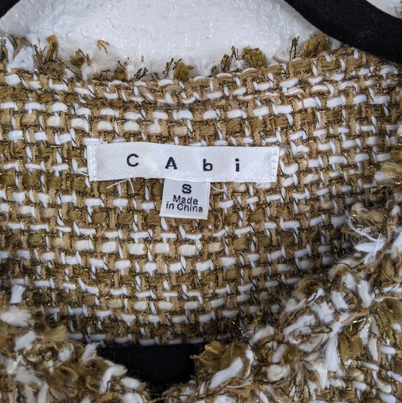 Cabi Pheobe Tweed Gold Shimmer Fringe Blazer - Picture 11 of 13
